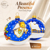 Christmas Ornament, Angel with House and Holiday Tree, Blown Glass Ball 3-inch (Navy Gloss - image 3