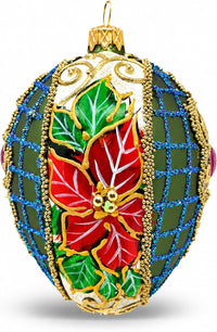Faberge Egg Hand Blown Glass Christmas Ornaments Balls Olive Matte 5 in