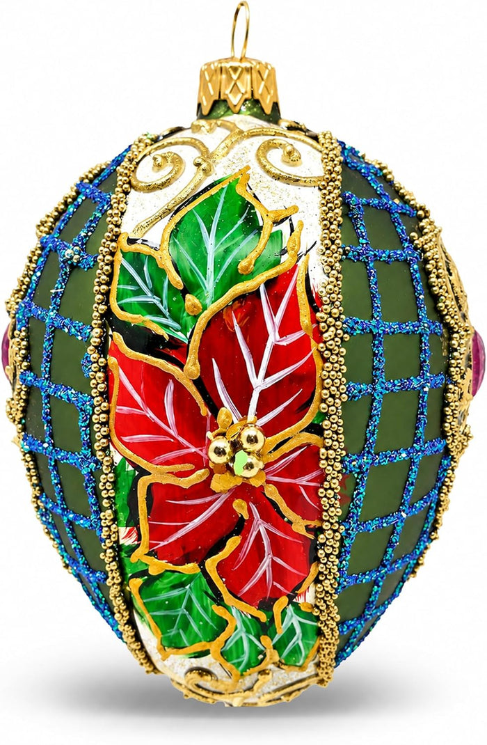 Faberge Egg Hand Blown Glass Christmas Ornaments Balls Olive Matte 5 in