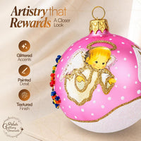 Polish Hand Blown Glass Christmas Ornaments Ball Angel House Pink - image 3