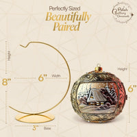 Hand Blown Glass Christmas Ornaments Ball, Copper Gold Scroll 6 in + Stand - image 2