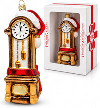 Santa Glass Christmas Ornaments Balls Hand Blown Grandfather Clock 6.25 in