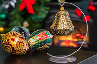 Hand Blown Glass Christmas Bells Ornaments, Gold Embellished 4 in - image 2
