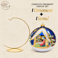 Polish Hand Blown Glass Christmas Ornaments Ball Nativity Navy + Stand - image 3