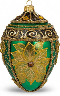 Faberge Egg Hand Blown Glass Christmas Ornaments Balls Green Gloss 5 in