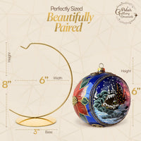 Hand Blown Glass Christmas Ornaments Ball, Sapphire 6 in + Stand - image 2