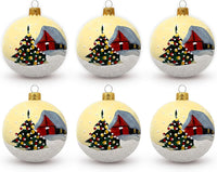 Set of 6 Creme Hand Blown Glass Balls Christmas Ornament Glass Decor 3 in