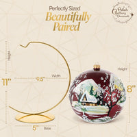 Hand Blown Glass Christmas Ornaments Ball, Cottage Burgundy 8 in + Stand - image 2