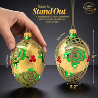 Faberge Egg Hand Blown Glass Christmas Ornaments Balls Green Gloss 5 in - image 3
