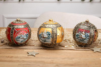 Hand Blown Glass Christmas Ornaments Ball, Blast Red 6 in + Stand - image 2