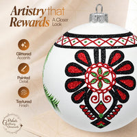 Hand Blown Glass Christmas Ornaments Ball, Goralen Folk White Glossy 5 in - image 3