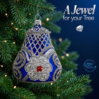Hand Blown Glass Christmas Bells Ornaments, Royal Blue Embellished 4 in - image 5