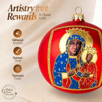 Polish Hand Blown Glass Christmas Ornaments Ball, Black Madonna Red 5 in - image 5