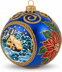 Polish Hand Blown Glass Christmas Ornaments Ball, Sapphire 5 in