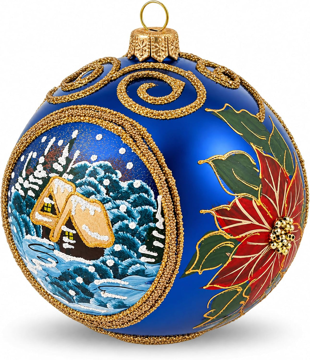 Polish Hand Blown Glass Christmas Ornaments Ball, Sapphire 5 in