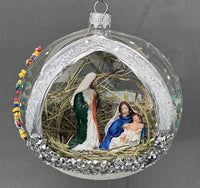 Christmas Ornament, Nativity Scene, Glass Ball 5-inch (Cottage Silver, 120mm) - image 2