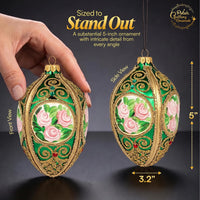 Faberge Egg Hand Blown Glass Christmas Ornaments Balls Green Gloss 5 in - image 2
