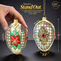 Faberge Egg Hand Blown Glass Christmas Ornaments Balls Gold Matte 5 in - image 2