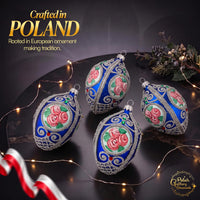Faberge Egg Hand Blown Glass Christmas Ornaments Balls Sapphire Matte 5 in - image 3
