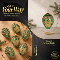Faberge Egg Hand Blown Glass Christmas Ornaments Balls Green Gloss 5 in - image 2