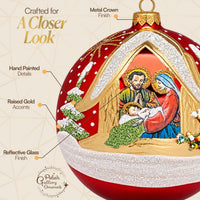 Hand Blown Glass Christmas Ornaments Ball, Nativity 6 in + Stand - image 4