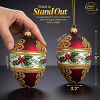 Faberge Egg Hand Blown Glass Christmas Ornaments Balls Burgundy Matte 5 in - image 3