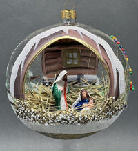 Christmas Ornament, Nativity Scene, Glass Ball 6-inch (Cottage Gold/Brown, 150mm)