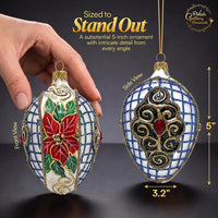 Faberge Egg Hand Blown Glass Christmas Ornaments Balls Chromatic White 5 in - image 2