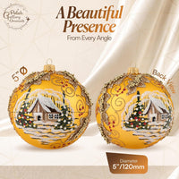 Polish Hand Blown Glass Christmas Ornaments Ball, Mistletoe Leaves Gold 5in - image 2