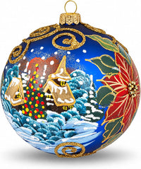 Hand Blown Glass Ball Christmas Ornament, 5 in, Wintry Navy