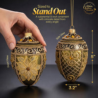 Faberge Egg Hand Blown Glass Christmas Ornaments Balls Olive Green 5 in - image 3