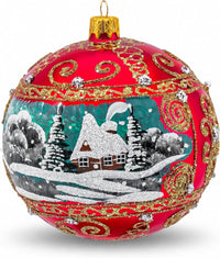 Polish Hand Blown Glass Christmas Ornaments Ball, Countryside Red 5 in