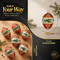 Faberge Egg Hand Blown Glass Christmas Ornaments Balls Red Matte 5 in - image 3