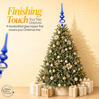 Finial Glass Christmas Vintage Tree Topper, Blue Snowflake 12 in - image 4