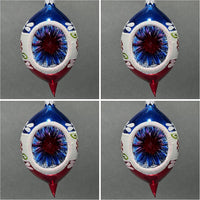 Christmas Ornament, Blown Glass 5-inch Long (Set of 4, White, Blue and Red)