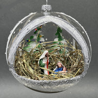 Christmas Ornament, Nativity Scene, Glass Ball 6-inch (Cathedral Window Silver, 150mm)