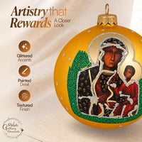 Polish Hand Blown Glass Christmas Ornaments Ball, Black Madonna Gold 5 in - image 2