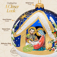 Polish Hand Blown Glass Christmas Ornaments Ball Nativity Navy + Stand - image 4