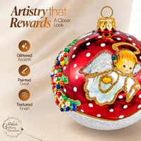 Hand Blown Glass Christmas Ornaments Ball, Angel & House Burgundy 3 in - image 4