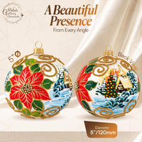 Hand Blown Glass Christmas Ornaments Ball, Wintry Red Poinsettia 5 in - image 2