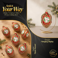 Faberge Egg Hand Blown Glass Christmas Ornaments Balls Red Matte 5 in - image 2
