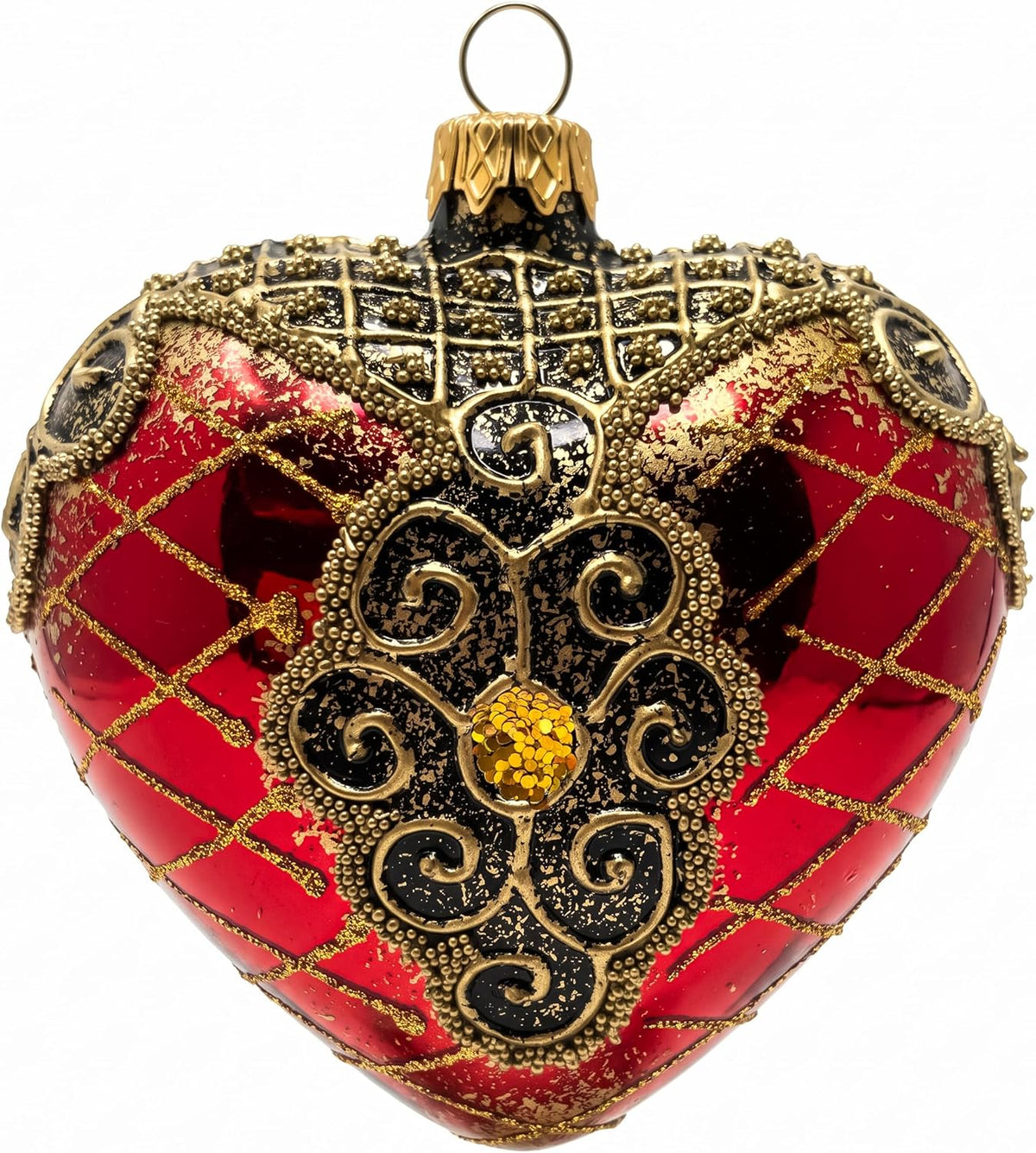 Hand Blown Glass Christmas Heart Ornaments, Palace Red 4 in