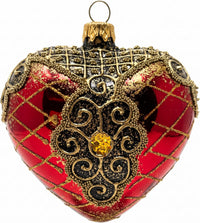 Hand Blown Glass Christmas Heart Ornaments, Palace Red 4 in