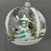 Christmas Ornament, Nativity Scene, Glass Ball 5-inch (Cottage Silver, 120mm) - image 3