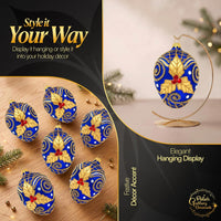 Faberge Egg Hand Blown Glass Christmas Ornaments Balls Sapphire Matte 5 in - image 3