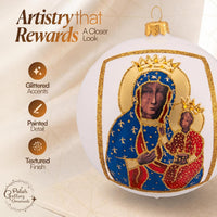 Hand Blown Glass Christmas Ornaments Ball, Black Madonna White 5 in - image 3