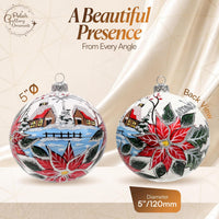 Polish Hand Blown Glass Christmas Ornaments Ball, Wintry Merry Xmas 5 in - image 2