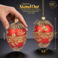 Faberge Egg Hand Blown Glass Christmas Ornaments Balls Red Matte 5 in - image 3