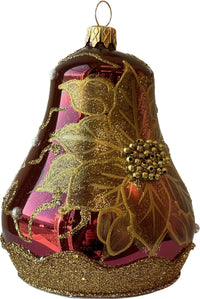 Hand Blown Glass Christmas Bells Ornaments, Poinsettia Burgundy 4 in - image 4