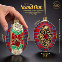 Faberge Egg Hand Blown Glass Christmas Ornaments Balls Red Matte 5 in - image 2